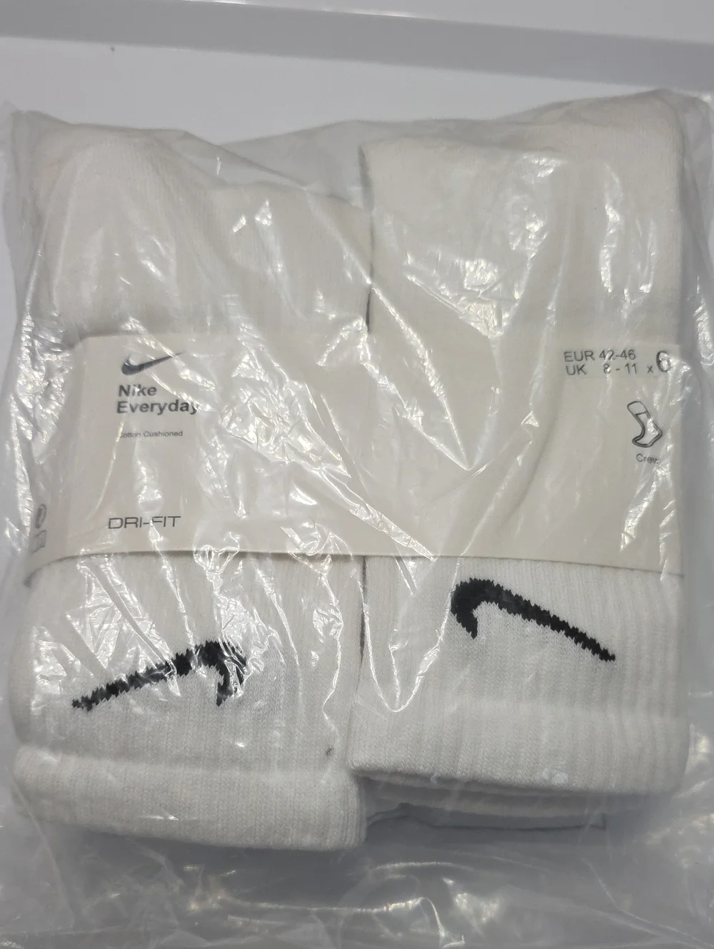 Nike White Crew Athletic Socks with Black Swoosh (2-Pack)